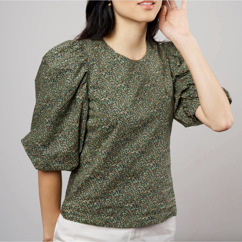 Green Liberty print puff sleeve blouse